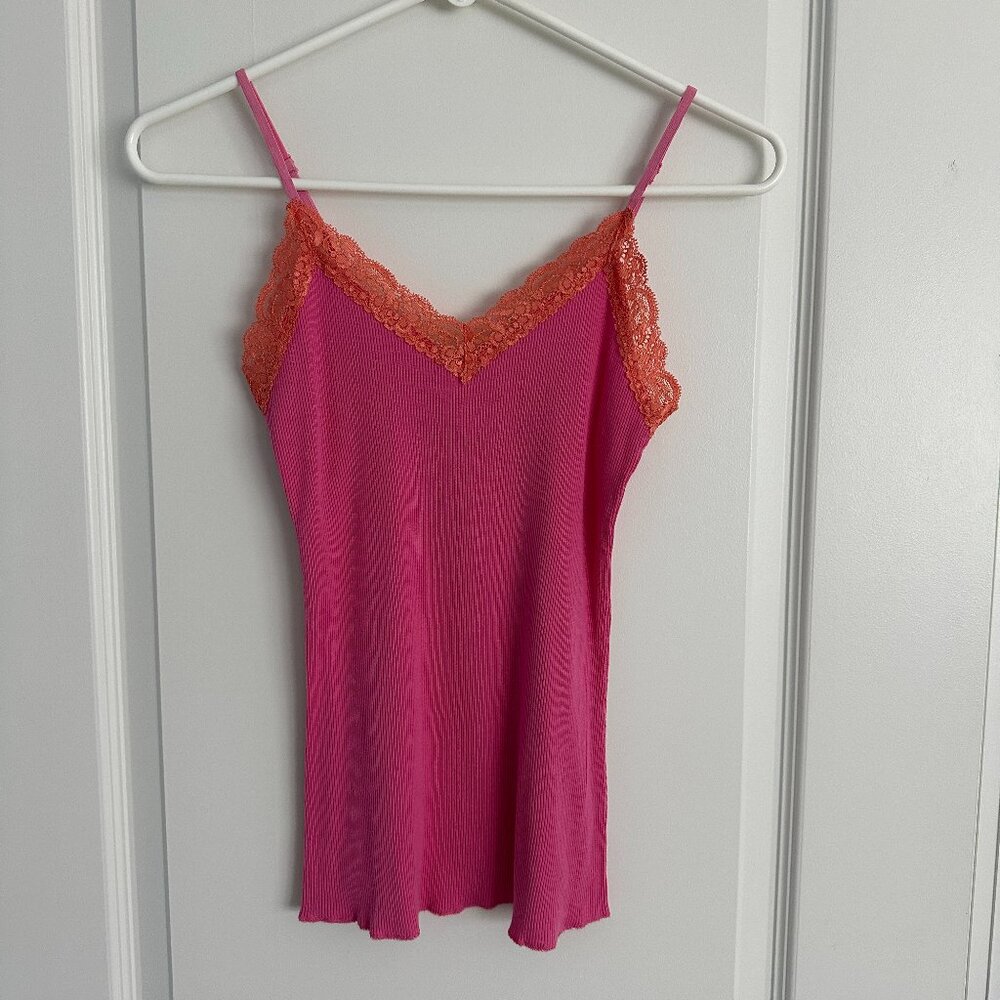 Victoria's Secret soft ribbed cotton camisole top with lace trim
